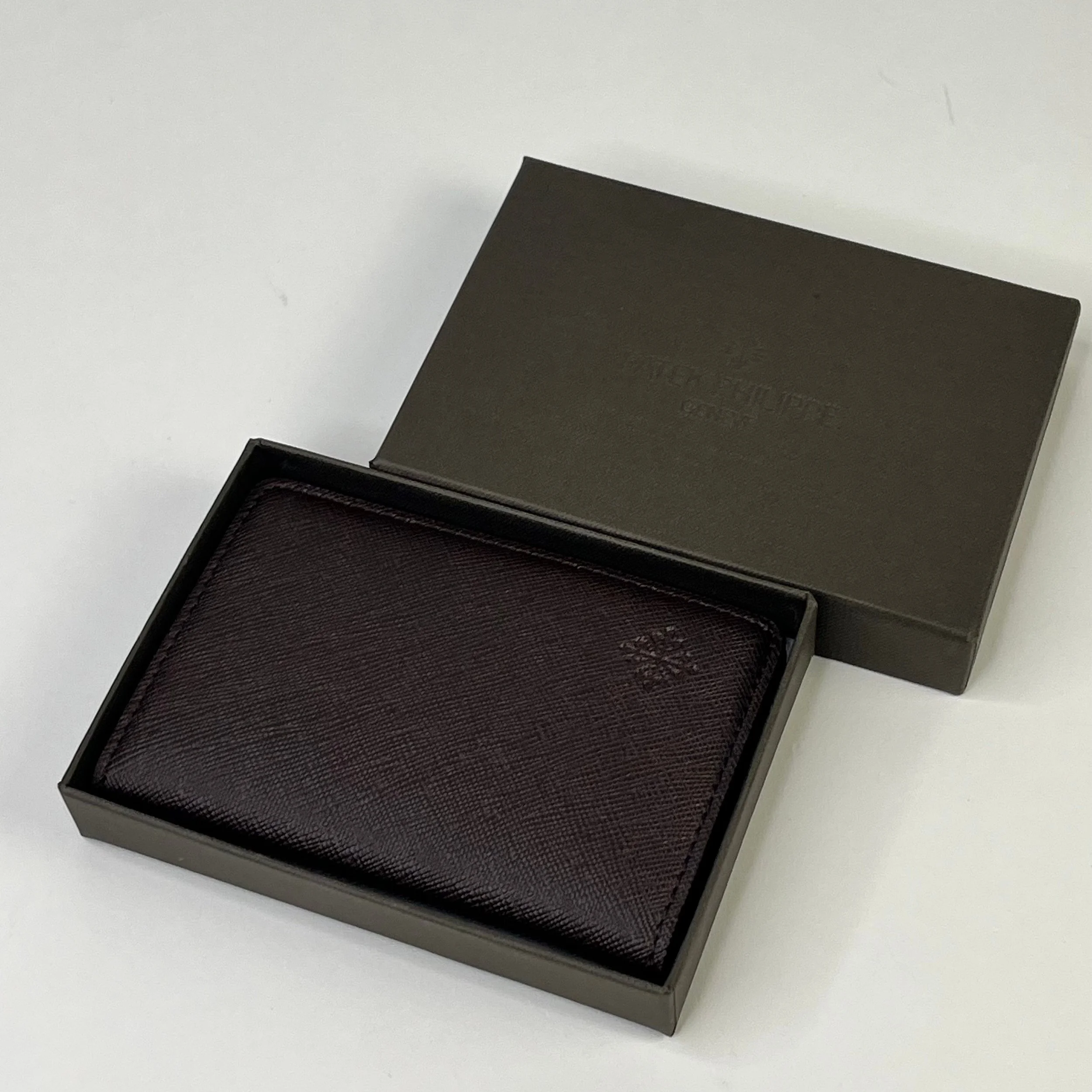 Patek Philippe Brown Saffiano Leather Card Holder Genève with Box
